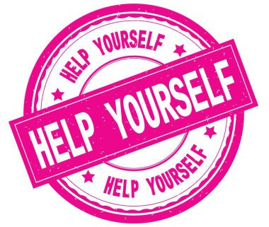 Buyur, yazılı metin pembe yuvarlak lastik damgası.