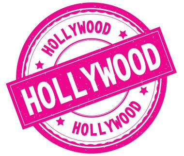 Hollywood, yazılı metin pembe yuvarlak lastik damgası.