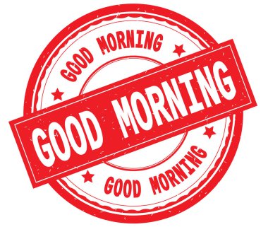 Günaydın yazılı metin kırmızı yuvarlak lastik damgası.