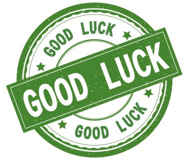 İyi şanslar, yazılı metin yeşil yuvarlak lastik damgası.