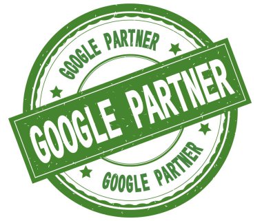Google ortağı, yazılı metin yeşil yuvarlak lastik damgası.