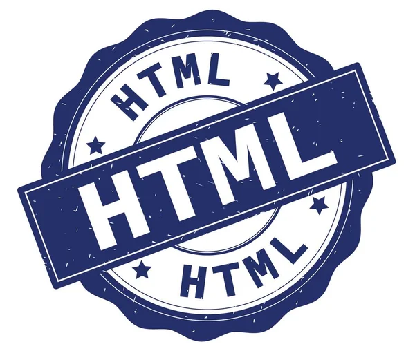 HTML text, written on blue round badge. — Stock Photo, Image