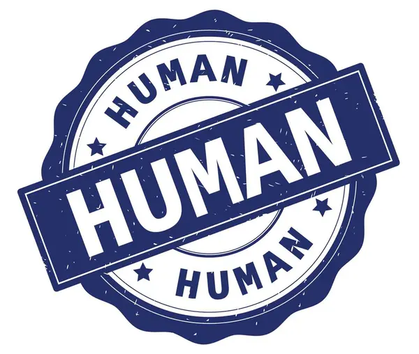 stock image HUMAN text, written on blue round badge.