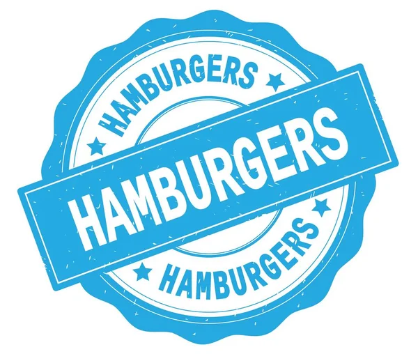 HAMBURGERS texto, escrito em ciano crachá redondo . — Fotografia de Stock