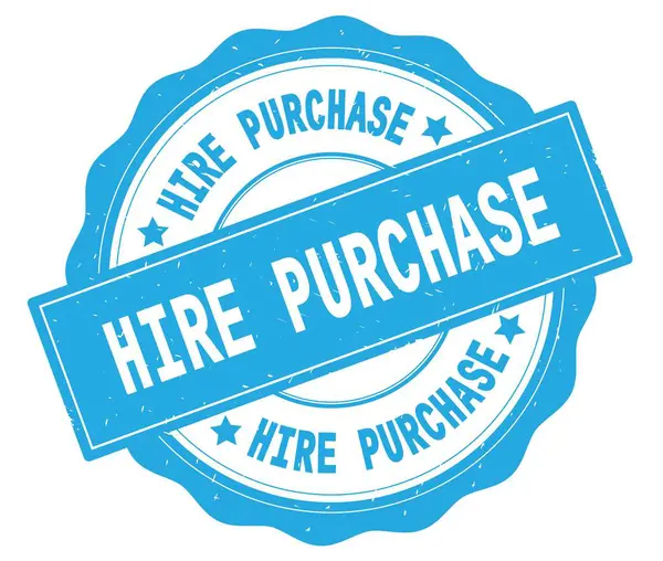 HIRE PURCHASE text, written on cyan round badge. — Stock Photo, Image