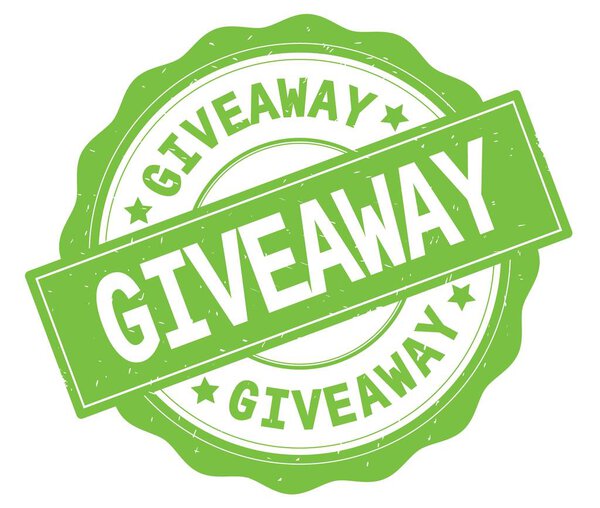GIVEAWAY text, written on green round badge.