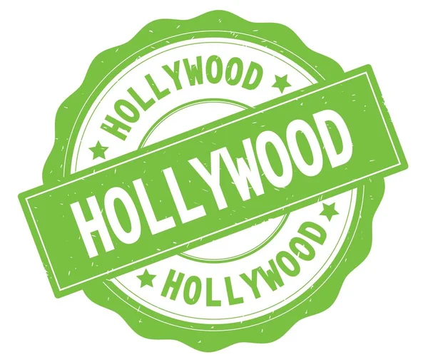 Hollywood text, skriven på grön rund etikett. — Stockfoto