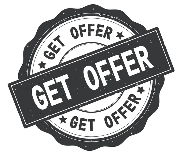 GET OFFER testo, scritto sul badge grigio rotondo . — Foto Stock