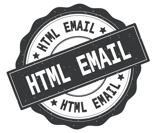 HTML EMAIL text, written on grey round badge.