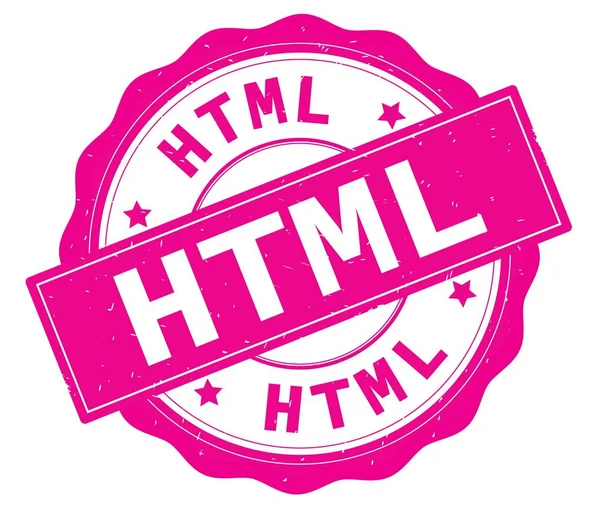 HTML-tekst, geschreven op roze ronde badge. — Stockfoto