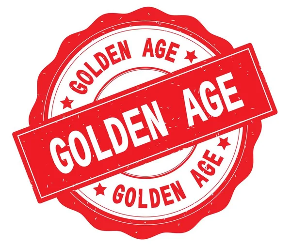 GOLDEN AGE text, written on red round badge. — Stock Photo, Image