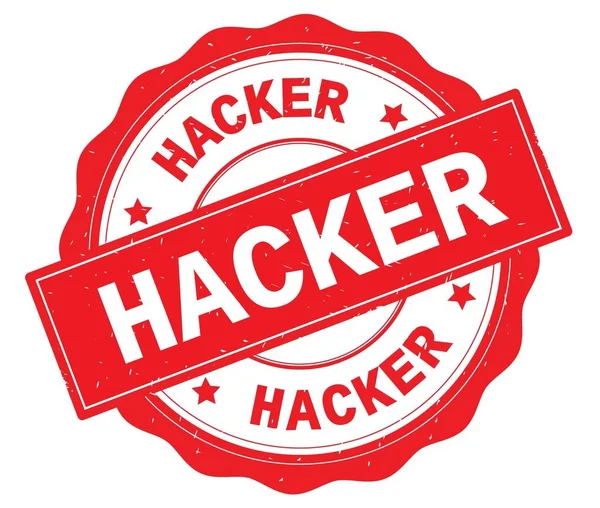 Hacker metin, kırmızı yuvarlak rozet yazılmış.