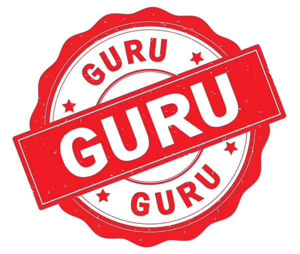 Texto GURU, escrito em crachá redondo vermelho . — Fotografia de Stock