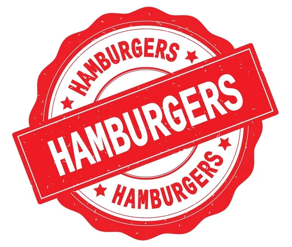 HAMBURGERS texto, escrito em crachá redondo vermelho . — Fotografia de Stock