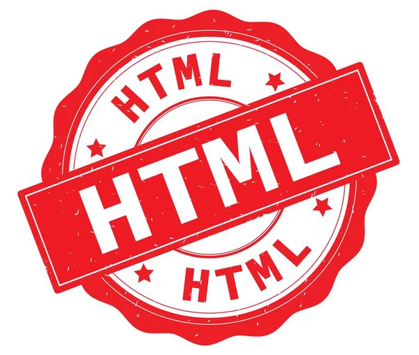 HTML-text, skriven på röda runda badge. — Stockfoto