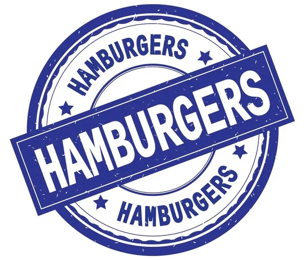 HAMBURGERS, texto escrito sobre sello de goma redondo azul . —  Fotos de Stock