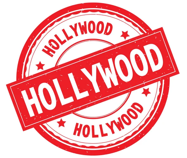 Hollywood a srozumitelný text na červené kulaté razítko. — Stock fotografie
