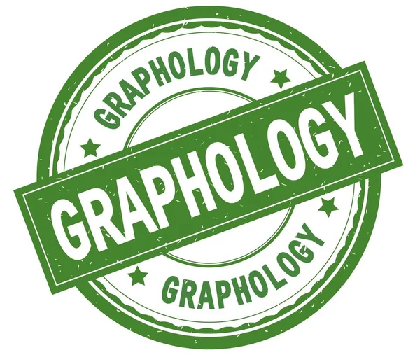 Graphology, 녹색 라운드 도장에 텍스트 작성. — 스톡 사진