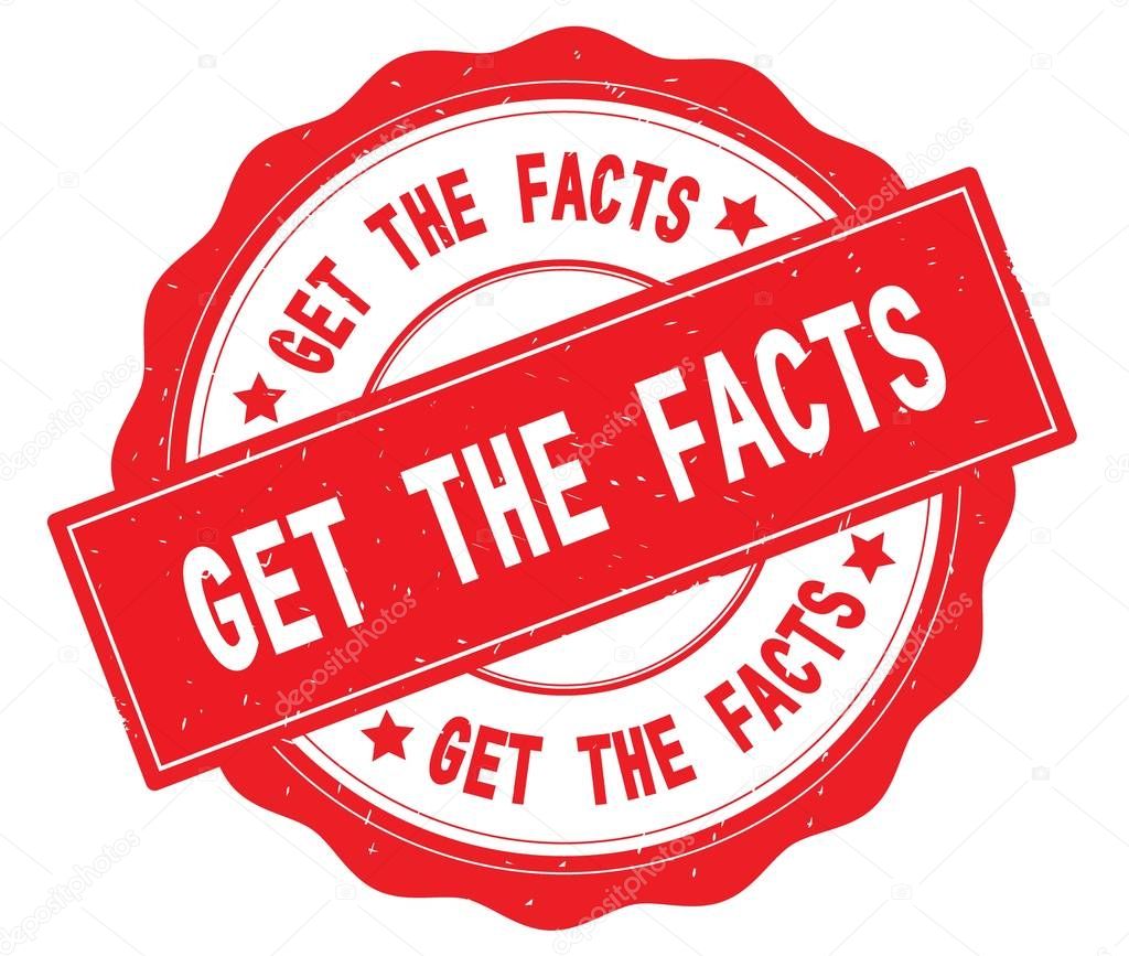 GET THE FACTS text, written on red round badge.