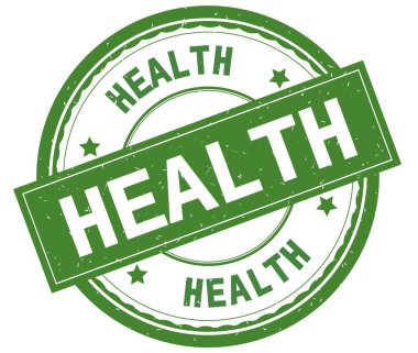 Sağlık, yazılı metin yeşil yuvarlak lastik damgası.