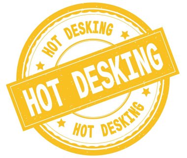 Sıcak Desking, sarı yuvarlak pencere boyutu üzerinde yazılı metin.