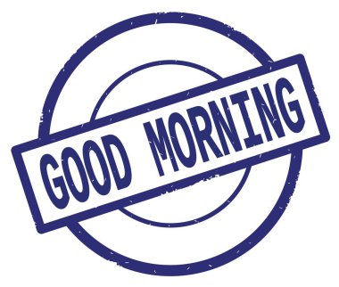 Mavi daire basit damgası yazılmış iyi sabah metni.