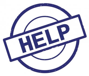 Yardım metni, mavi daire basit damga yazılmış.