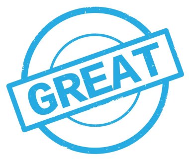 Büyük metin, camgöbeği basit daire damga yazılmış.