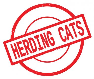 Herding cats metin, kırmızı daire basit damga yazılmış.