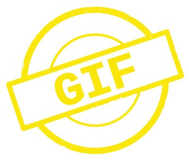 GIF metin, sarı daire basit damga yazılmış.
