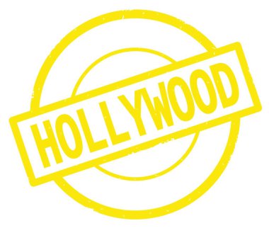 Sarı daire basit damgası yazılmış Hollywood metni.