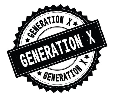 Generation X siyah metin damgası, zig zag kenarlıklı yuvarlak.