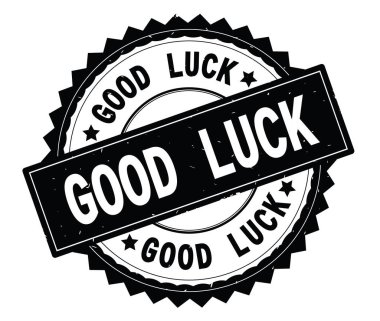 İyi şanslar siyah metin damgası, zig zag kenarlıklı yuvarlak.