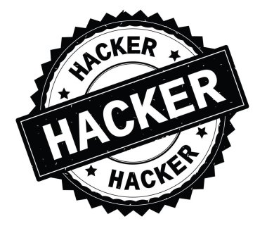 Hacker siyah metin damgası, zig zag kenarlıklı yuvarlak.