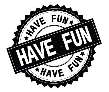 Damga, zig zag kenarlıklı yuvarlak eğlenceli siyah metin var.