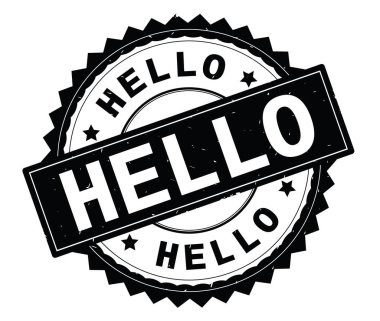 Merhaba siyah metin yuvarlak damga, zig zag kenarlıklı.