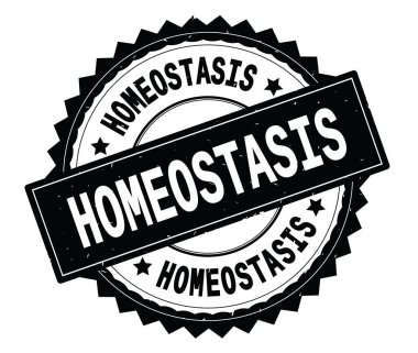 Homeostasis siyah metin damgası, zig zag kenarlıklı yuvarlak.