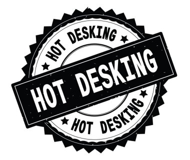 Sıcak Desking siyah metin damgası, zig zag kenarlıklı yuvarlak.