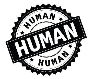 İnsan siyah metin damgası, zig zag kenarlıklı yuvarlak.