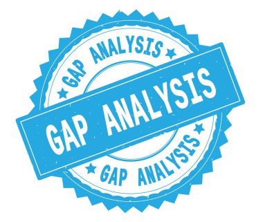 Gap analizi mavi metin damgası, zig zag kenarlıklı yuvarlak.