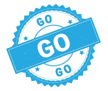 Mavi metin damgası, zig zag kenarlıklı yuvarlak.