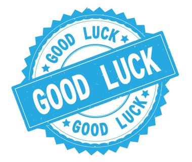 İyi şanslar mavi metin damgası, zig zag kenarlıklı yuvarlak.