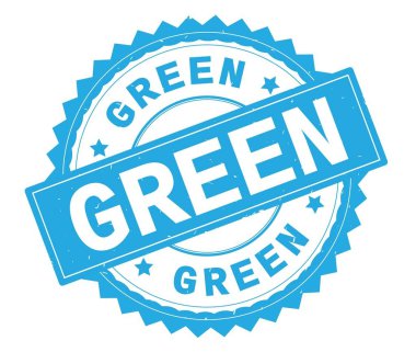 Yeşil mavi metin damgası, zig zag kenarlıklı yuvarlak.