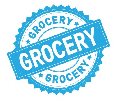 Bakkal mavi metin damgası, zig zag kenarlıklı yuvarlak.