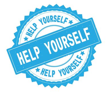 Kendine yardım mavi metin damgası, zig zag kenarlıklı yuvarlak.