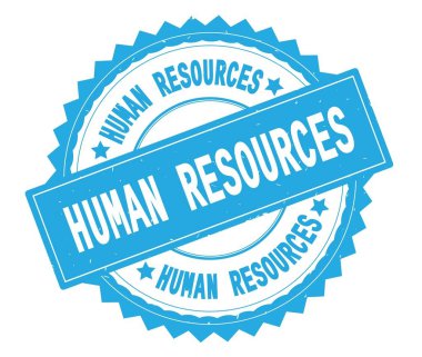 İnsan kaynakları mavi metin damgası, zig zag kenarlıklı yuvarlak.