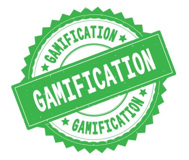 Gamification yeşil metin damgası, zig zag kenarlıklı yuvarlak.