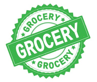 Bakkal yeşil metin damgası, zig zag kenarlıklı yuvarlak.