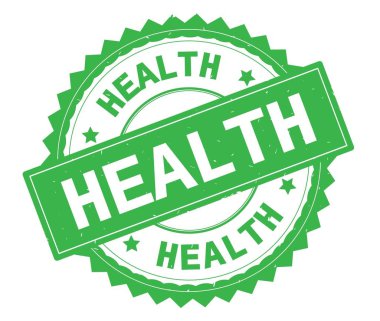 Sağlık yeşil metin damgası, zig zag kenarlıklı yuvarlak.