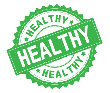 Sağlıklı yeşil metin damgası, zig zag kenarlıklı yuvarlak.